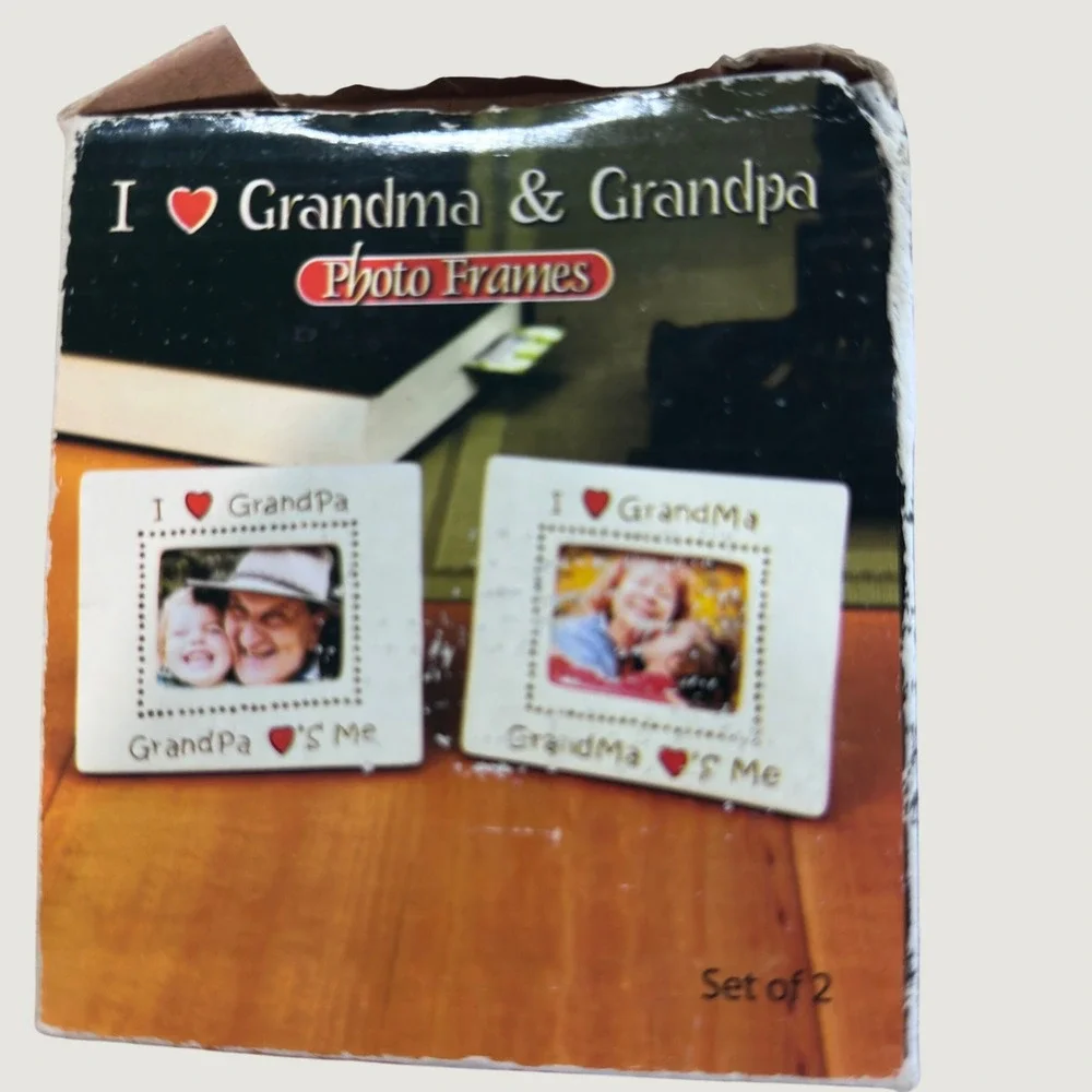 I Love Grandma & Grandpa Ceramic Photo Frames Set of 2 White‎ Square Mini 3755